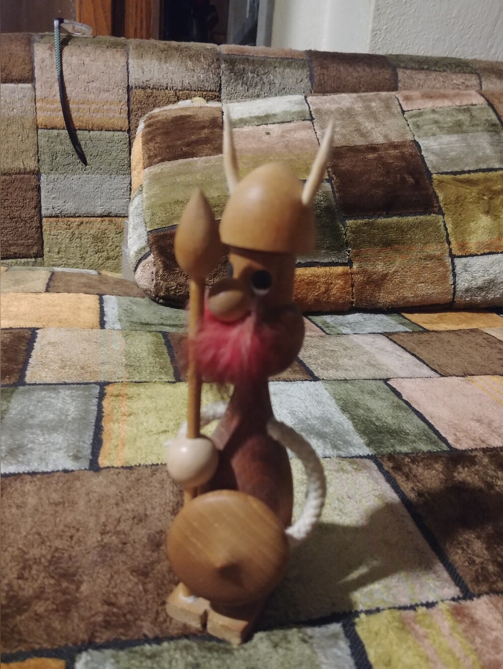 Vintage mid-century wooden Viking figurine